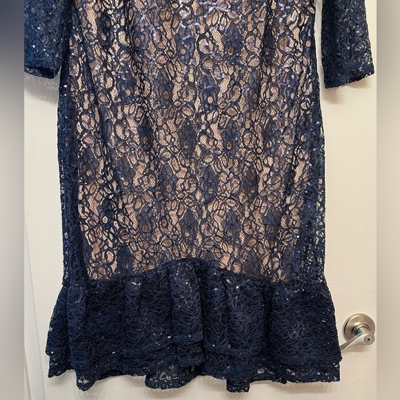 Elegant Navy Lace With Sequins Dress - Picture 2 of 10